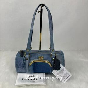 Coach Kisslock Barrel Bag 28 in Repurposed Denim Brass/Indigo CEM08 NWT